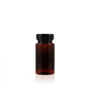 100cc Amber PET Plastic Packer Bottle (F2033P0100) with Black Screw Plastic Cap