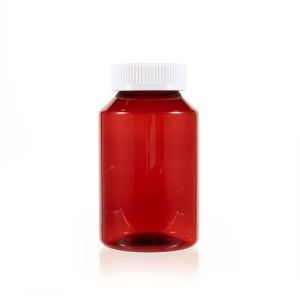 300cc Red PET Plastic Packer Bottle (F2154P0300) with White Child-Resistant Plastic Cap