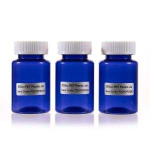 120cc Blue PET Plastic Packer Bottle (F2202P0120) with White Child-Resistant Plastic Cap