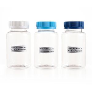 250cc Clear PET Plastic Packer Bottle (F1001P0250) with Colorful Child-Resistant Plastic Cap