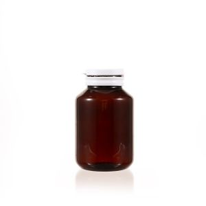 175cc Amber PET Plastic Packer Bottle (F2111P0175) with White Tear-Off Plastic Cap
