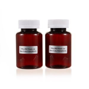 175cc Amber PET Plastic Packer Bottle (F3002P0175) with White Child-Resistant Plastic Cap