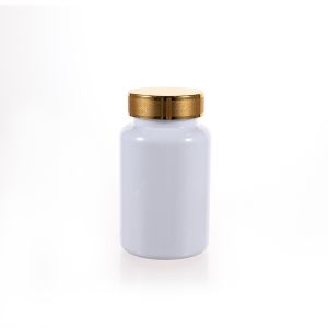 200cc Opaque White PET Plastic Packer Bottle (F3022P0200) with Gold Plastic Cap