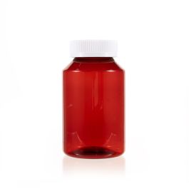 300cc Red PET Plastic Packer Bottle (F2154P0300) with White Child-Resistant Plastic Cap