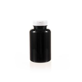 300cc Black PET Plastic Packer Bottle (F2160P0300) with White Child-Resistant Plastic Cap