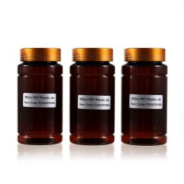 168cc Amber PET Plastic Packer Bottle (F2202P0168) with Electroplated Gold Plastic Cap (Hot Stamped Double Lines on the Side)