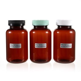500cc Amber PET Plastic Packer Bottle (F1001P0500) with Colorful Child-Resistant Plastic Cap