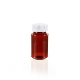 120cc Amber PET Plastic Packer Bottle (F3005P0120) with White Child-Resistant Plastic Cap